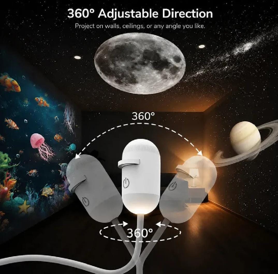 3-Lens Galaxy Star Projector Night Light | USB Zaa Mart