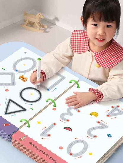 Reusable Tracing Workbook for kids 64 Pages | 2 Markers & Duster Included
