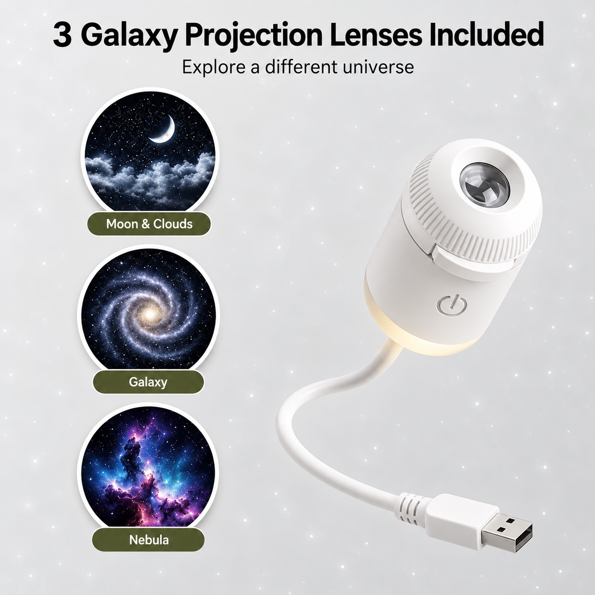 3-Lens Galaxy Star Projector Night Light | USB Zaa Mart