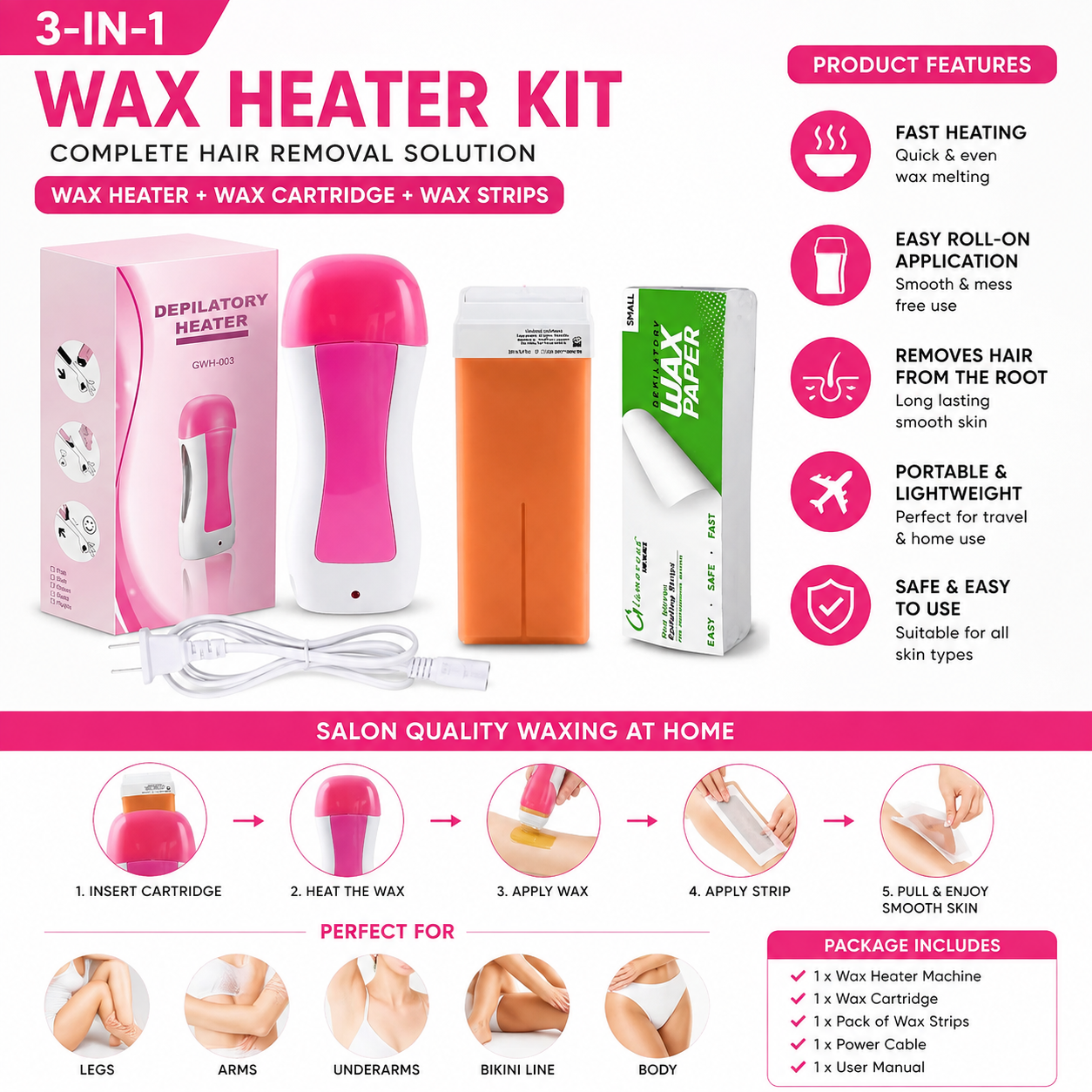 3-in-1 Wax Heater Machine for Hair Removal